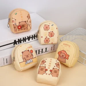 Mignon petit Capybara porte-monnaie japonais fermeture éclair dessin animé portefeuille en cuir étanche Pu écouteur sac de rangement voyage