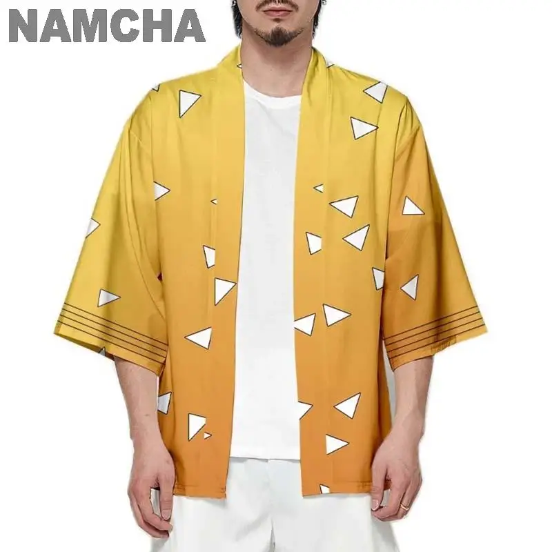 cardigan kimono cosplay kamado tanjirou pour hommes et femmes, manteau haori japonais, kamade zezeko, veste de plage pour jeu de rôle animé cardigan kimono cosplay kamado tanjirou pour hommes et femmes, manteau haori japonais, kamade zezeko, veste de plage pour jeu de rôle animé