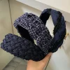 1 pièce de style Ultra Miu! Bandeau large en tissu bleu foncé tricoté à la main, bandeau de mode rétro de Style coréen pour augmenter le Volume de la couronne