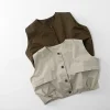Veste d’automne sans manches pour enfants, style coréen, pour garçons et filles, gilet décontracté, couleur unie, rétro japonais Veste d’automne sans manches pour enfants, style coréen, pour garçons et filles, gilet décontracté, couleur unie, rétro japonais