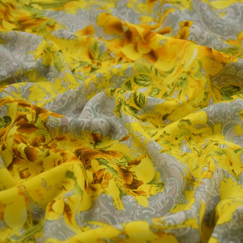 tissu en mousseline de soie pour robe, tissu cheongsam han, élégant imprimé de grandes fleurs jaunes, de haute qualité, mince, doux, pas transparent, t2054 tissu en mousseline de soie pour robe, tissu cheongsam han, élégant imprimé de grandes fleurs jaunes, de haute qualité, mince, doux, pas transparent, t2054