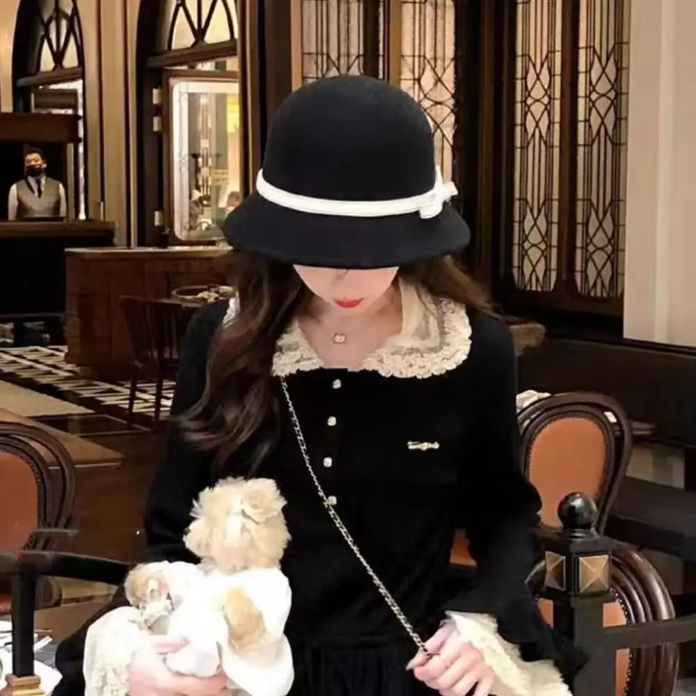 chapeau formel rétro hepburnque en feutre, style héritière riche, style britannique, seau à nœud papillon, casquette panama, automne chapeau formel rétro hepburnque en feutre, style héritière riche, style britannique, seau à nœud papillon, casquette panama, automne