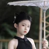 bâtonnets de cheveux chinois avec pendentif en jade, pompon en bois, décor cheongsam, épingle à cheveux, baguettes rétro han cotume, bijoux pour chignon