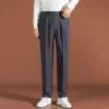 pantalon tombant britannique bleu marine, tendance et à la mode pour hommes, pantalon de costume d'affaires droit décontracté conique