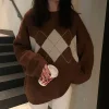 Pull en tricot de Style japonais pour femme, vêtement d&rsquo;extérieur, motif diamant, paresseux, mode automne hiver, nouvelle collection