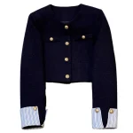Petite veste de costume bleu marine pour femmes, haut Design d’épissure à la mode française, nouvelle collection automne Petite veste de costume bleu marine pour femmes, haut Design d’épissure à la mode française, nouvelle collection automne