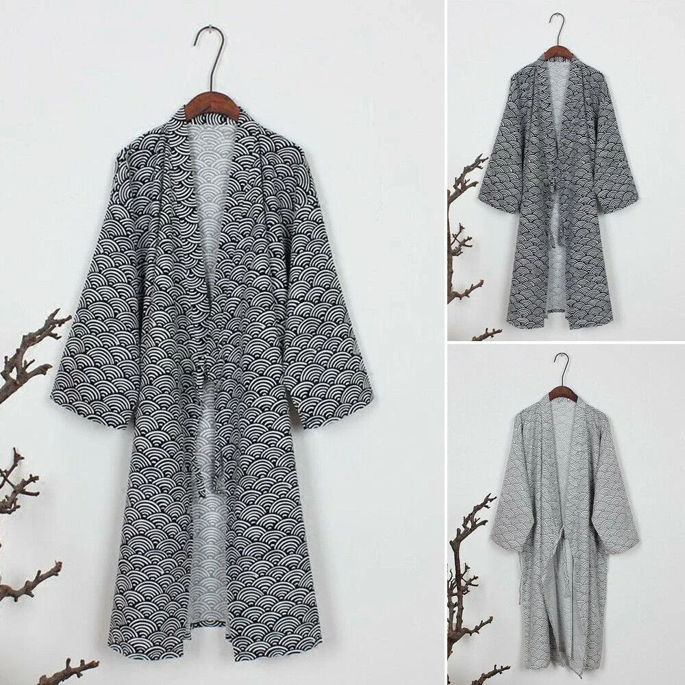 peignoir classique japonais pour hommes, vêtements de nuit, robe kimono, vêtements de nuit en coton, respectueux de la peau, vêtements d'intérieur décontractés, pyjamas peignoir classique japonais pour hommes, vêtements de nuit, robe kimono, vêtements de nuit en coton, respectueux de la peau, vêtements d'intérieur décontractés, pyjamas