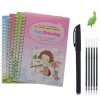 cahier d'écriture magique pour enfants avec autocollants, jouets de calligraphie montessori, cahier anglais, nettoyage et stylos, 1 ensemble, 4 pièces