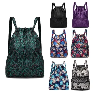 Sac à dos de poche à cordon de serrage, nouveau sac de sport de voyage, Fitness, grande capacité, fleur, Style ethnique, imperméable, épaules en Nylon Sac à dos de poche à cordon de serrage, nouveau sac de sport de voyage, Fitness, grande capacité, fleur, Style ethnique, imperméable, épaules en Nylon