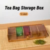 organisateur de stockage de sachets de thé à 5 fentes, boîte de rangement de capsules de café peu encombrantes faites à la main, organisateur d'articles divers de bureau transparent en bambou
