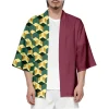 cardigan kimono rose pour femmes, anime demon kamade zezeko, manteau d'été kamado tanjirou à carreaux verts pour hommes, manteau haori japonais