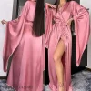 mode élégante femmes longue robe maison robe sexy glace soie kimono peignoir robe printemps été chemise de nuit vêtements de détente vêtements de maison en vrac