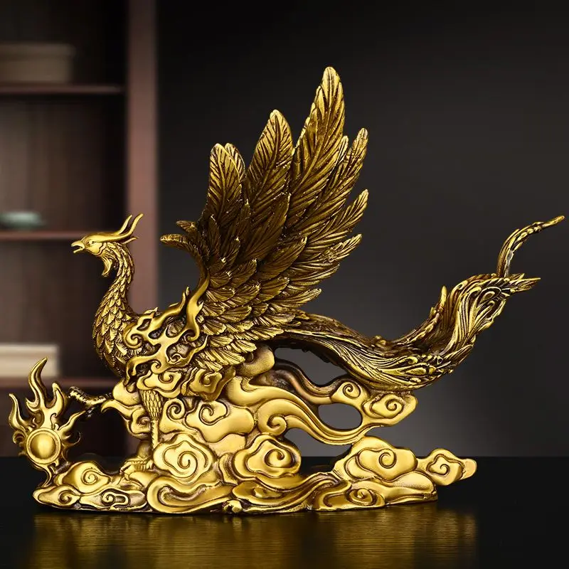 ornement de phénix entièrement en cuivre, décorations de pendaison de crémaillère pour salon, décor de bon augure ornement de phénix entièrement en cuivre, décorations de pendaison de crémaillère pour salon, décor de bon augure