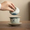 tasse à thé gaiwan peinte à la main rétro, four ge, service à thé unique, sans brûlure, bol d'infusion de thé, haut de gamme, ménage, service à thé principal