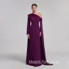 robe de soirée violette personnalisée, asymétrique épaule dénudée, manches longues, longueur au sol, ligne a, robes de bal formelles, robes de fête de mariage