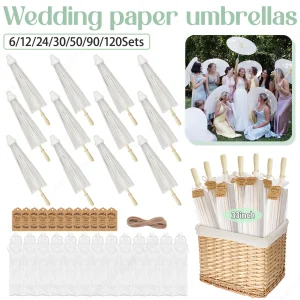 6-120 ensembles 33 pouces parapluies en papier pour Parasol de mariage Parasol en papier blanc parapluie cadeau décoratif pour accessoires de photographie de mariage