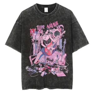 Anime japonais Nana Osaki imprimé Vintage lavé T-Shirt Harajuku Streetwear graphique T-Shirt été à manches courtes coton T-Shirt