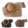 Ceinture de taille tressée noir café femme ceinture Vintage Boho ronde en bois boucle lisse fausse paille larges ceintures sangle de taille pour les femmes Ceinture de taille tressée noir café femme ceinture Vintage Boho ronde en bois boucle lisse fausse paille larges ceintures sangle de taille pour les femmes