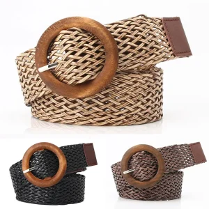 Ceinture de taille tressée noir café femme ceinture Vintage Boho ronde en bois boucle lisse fausse paille larges ceintures sangle de taille pour les femmes Ceinture de taille tressée noir café femme ceinture Vintage Boho ronde en bois boucle lisse fausse paille larges ceintures sangle de taille pour les femmes