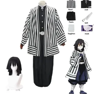 Halloween Perruque de Costume de Cosplay Kimono tueur de démons Kimetsu No Yaiba Iguro Obanai Haori, accessoires de serpent blanc