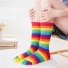 chaussettes pour femmes arc en ciel rayé cinq doigts bout fendu coton mi tube chaussettes lignes colorées simple sport drôle bas en gros