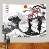 tapisserie de paysage d'anime montagne japonaise avec des fleurs de cerisier tapisseries sakura village art esthétique tapisserie murale tapisserie de maison