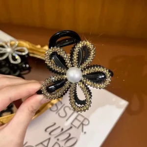 Pince à requin en Zircon et strass, couvre-chef de Style coréen, perles de fleurs, pince à requin, argent Champagne brillant, griffe de cheveux Pince à requin en Zircon et strass, couvre-chef de Style coréen, perles de fleurs, pince à requin, argent Champagne brillant, griffe de cheveux