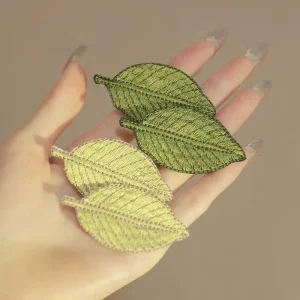 Pince à cheveux élégante en forme de feuille d&rsquo;imitation, feuilles brodées réalistes, épingle à cheveux, bijoux à la mode, accessoires pour cheveux pour femmes et filles.