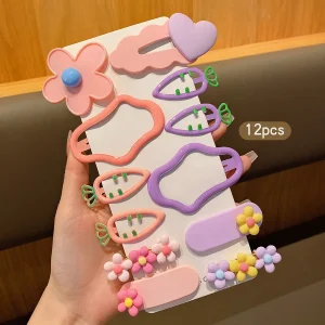 12 pinces à cheveux douces et colorées, pince BB version coréenne, adaptées à un usage quotidien comme accessoires pour cheveux