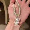 collier pendentif pour femmes, joli collier à breloques rose avec nœud, bijoux anime kawaii, cadeau pour filles