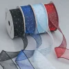 ruban de maille argenté brillant pour baby shower, points argentés, gaze d'organza, bricolage, 4cm de large