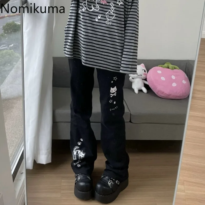 pantalon japonais y2k pour femmes, streetwear, imprimé tête de mort, noir, taille élastique, décontracté, à la mode, nouveau bas, 2025 pantalon japonais y2k pour femmes, streetwear, imprimé tête de mort, noir, taille élastique, décontracté, à la mode, nouveau bas, 2025