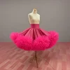 Jupe en Satin Fuchsia longueur genou pour femmes, avec bas à volants, Costumes pour spectacle sur scène, jupes pour séances photo