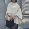 poncho tricoté pour femmes, coutures contrastées blanches, ourlet asymétrique, manteau surdimensionné, automne hiver 2025, vêtements d'extérieur décontractés quotidiens