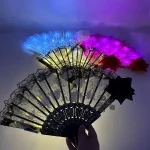 Éventail Rose pliant en dentelle, 1 pièce, éventail de fête lumineux pour femmes et filles, Costume de danse, spectacles de musique, accessoires de Cosplay