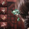 bâtons de cheveux à fleurs chinoises, fourchette à cheveux hanfu faite à la main de style ancien avec pompon, chignon de fête, épingles à cheveux en bois pour femmes et filles