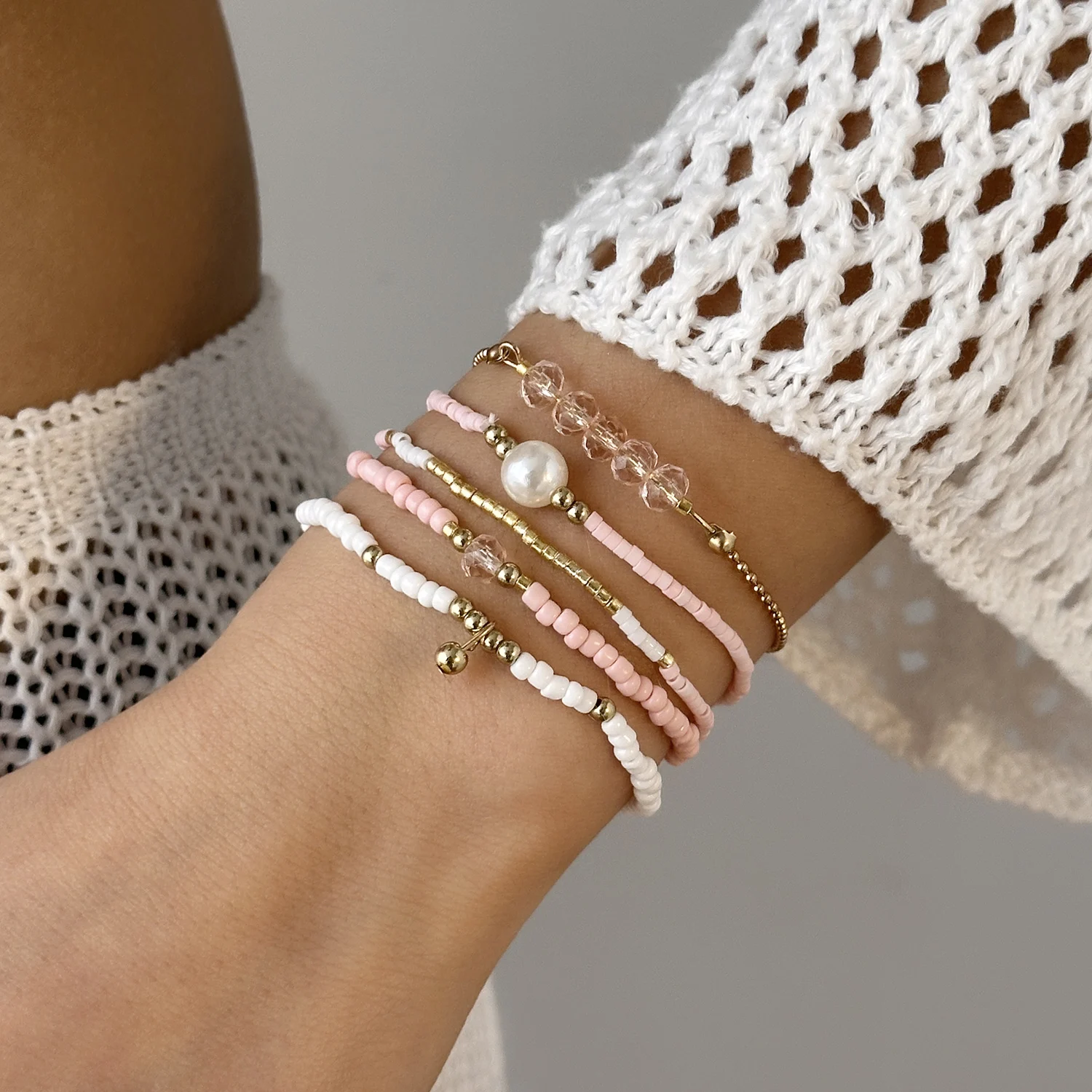 ensemble de bracelets en pierre de verre noir fait à la main pour femmes, bohème multicouche empilé, chaîne à maillons en perles de riz, bijoux à la mode ensemble de bracelets en pierre de verre noir fait à la main pour femmes, bohème multicouche empilé, chaîne à maillons en perles de riz, bijoux à la mode