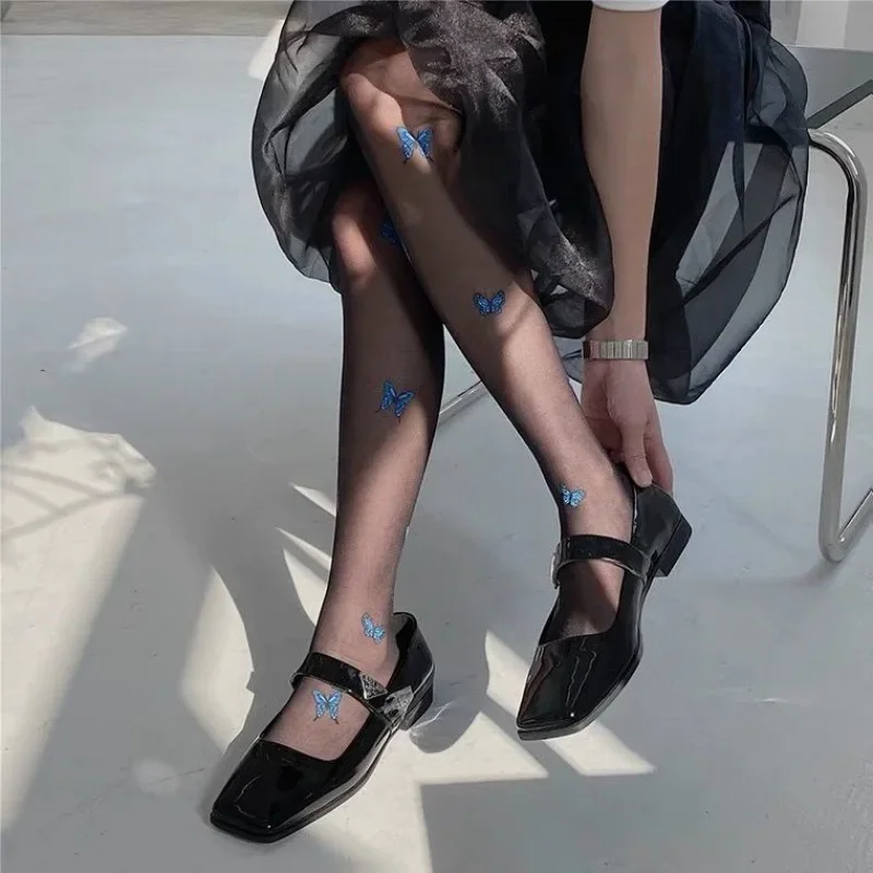 jjk bas imprimé papillon bleu pour femme, collants lolita pour filles, blanc, filé à noyau, doux, mince, nickel é, marée, lait, sexy jjk bas imprimé papillon bleu pour femme, collants lolita pour filles, blanc, filé à noyau, doux, mince, nickel é, marée, lait, sexy