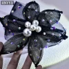 hnyyx cerceau de cheveux en biscuits avec fleur noire, accessoire de cheveux vintage, bande de sauna en perles, vêtements de sauna de fête de luxe, bijoux de cheveux de scène, a130