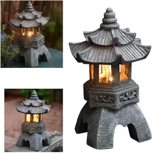 Statue de jardin en pierre du Vermont, décoration extérieure, lampe solaire chinoise, ornements de cour, lanterne Wildoda, 62 tours