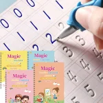 Cahier de pratique de calligraphie magique pour enfants, stylo pour enfants d’âge alth, version anglaise, essuyage gratuit, livre d’écriture réutilisable, 4 pièces Cahier de pratique de calligraphie magique pour enfants, stylo pour enfants d’âge alth, version anglaise, essuyage gratuit, livre d’écriture réutilisable, 4 pièces