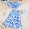 ensemble de tenue florale bleue bohème, haut court exclusif à col licou et jupe portefeuille à fente haute, 2 pièces, ensemble de plage d'été pour femmes