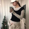 Économie grunge vintage à rayures pour femmes, t shirts courts dégradés esthétiques, fond en fourrure y2k, streetwear harajuku