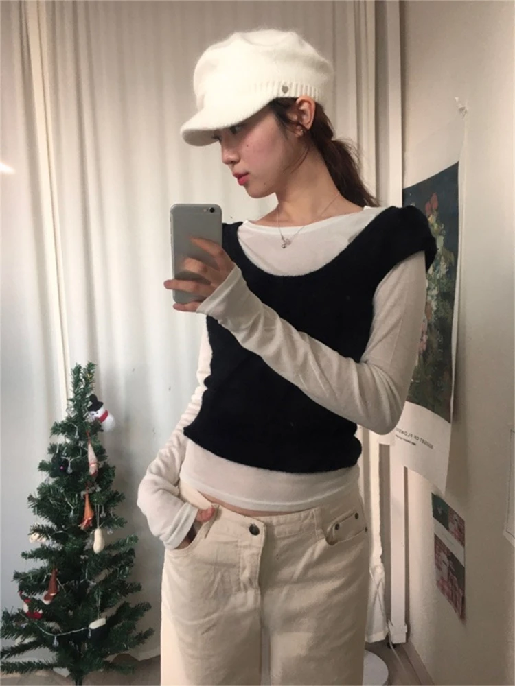 Économie grunge vintage à rayures pour femmes, t shirts courts dégradés esthétiques, fond en fourrure y2k, streetwear harajuku Économie grunge vintage à rayures pour femmes, t shirts courts dégradés esthétiques, fond en fourrure y2k, streetwear harajuku