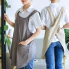 tablier en coton et lin pour femmes, dos croisé, pour travaux ménagers japonais, enveloppe de cuisson, robe de fleuriste coréenne, couleur unie, tablier de cuisine de jardin