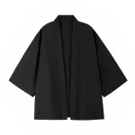 Chemise noire pour hommes, chemise Kimono, Cardigans de Style chinois traditionnel pour hommes, Cardigan d&rsquo;été léger pour hommes