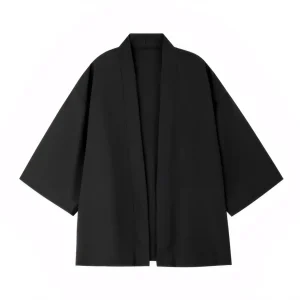 Chemise noire pour hommes, chemise Kimono, Cardigans de Style chinois traditionnel pour hommes, Cardigan d&rsquo;été léger pour hommes