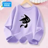 kawaii noir kitty graphique t shirt pour les filles printemps automne à manches longues couverture en coton enfants mode usage quotidien