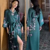 imprimé fleur longue kimono peignoir robe sexy femmes demi manches robe de mariée chemise de nuit printemps été rayonne maison robe vêtements de nuit