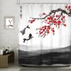 rideau de douche de style japonais, poisson koi, fleur de cerisier, soleil, vague de mer, poulpe, paysage, rideaux en tissu polyester, décor de salle de bains